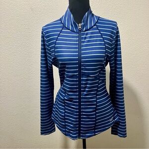 BCG Activewear Blue and White Striped Zip Front Jacket
